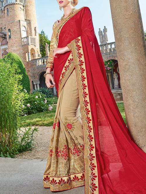 red half and half saree with blouse - 14455388 - Very Small Image - 1