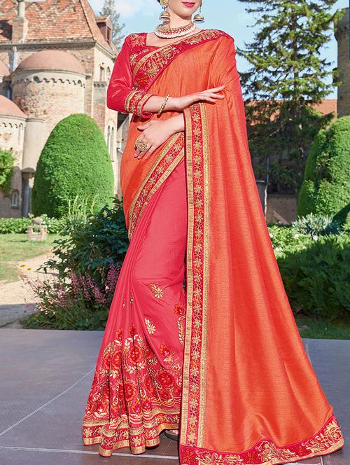 orange half and half saree with blouse - 14455399 - Very Small Image - 1