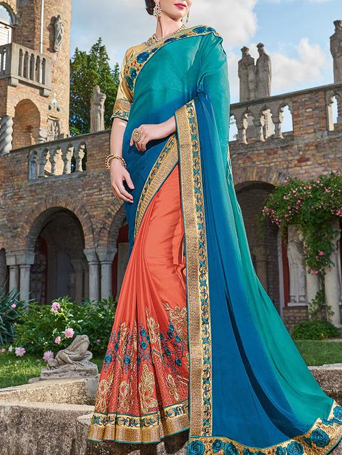 blue half and half saree with blouse - 14455403 - Very Small Image - 1