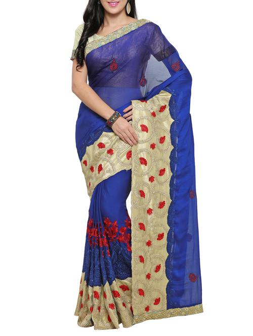 blue chiffon embroidered saree with blouse - 14455602 - Very Small Image - 1
