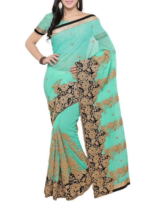 sky blue faux georgette embroidered saree - 14455604 - Very Small Image - 1