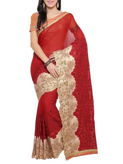 maroon chiffon embroidered saree with blouse - 14455605 - Very Small Image - 1