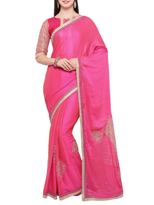pink faux georgette embroidered saree with blouse - 14455609 - Very Small Image - 1