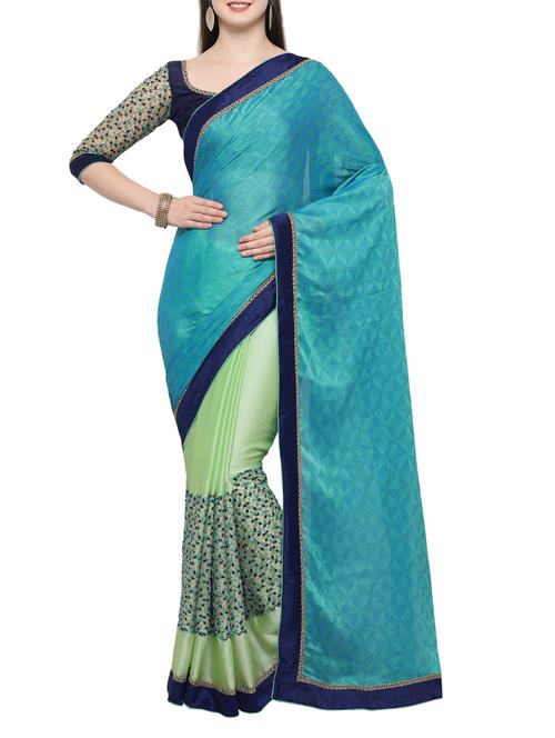 green half and half saree with blouse - 14455612 - Very Small Image - 1
