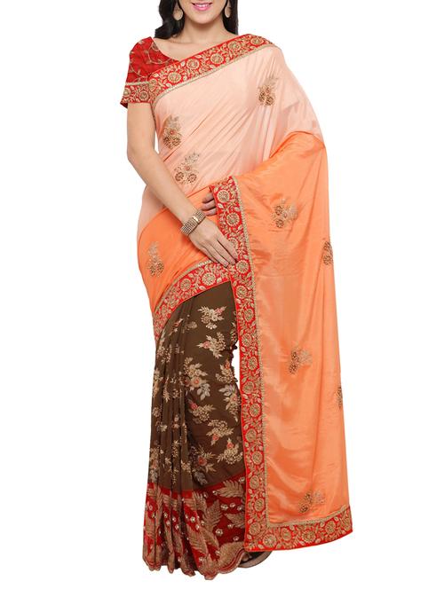 brown half and half saree - 14455626 - Very Small Image - 1