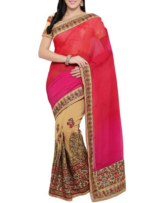 beige half and half saree - 14455629 - Very Small Image - 1