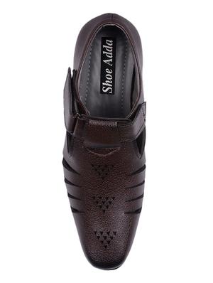 brown faux leather slip on sandals - 14455820 - Standard Image - 4