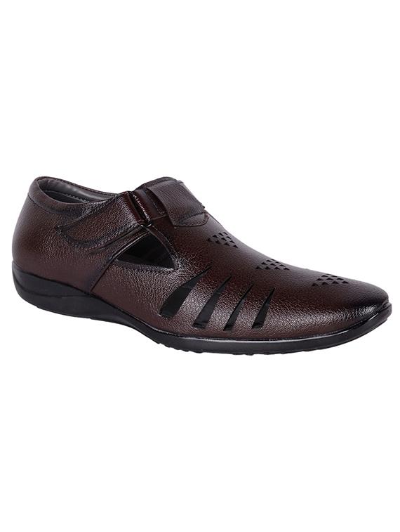 brown faux leather slip on sandals - 14455820 - Zoom Image - 1