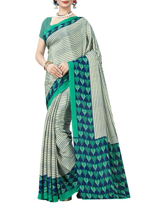 green silk printed saree with blouse - 14456062 - Very Small Image - 1