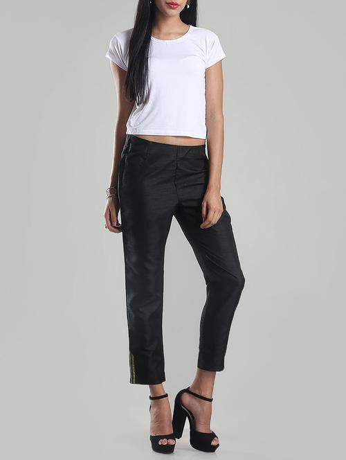 W for Woman black cotton pleated trouser - 14456324 - Very Small Image - 1