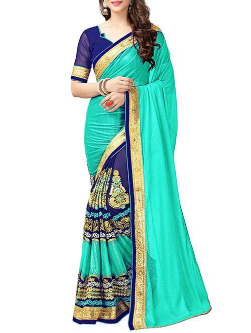 green lycra embroidered saree - 14456396 - Very Small Image - 1