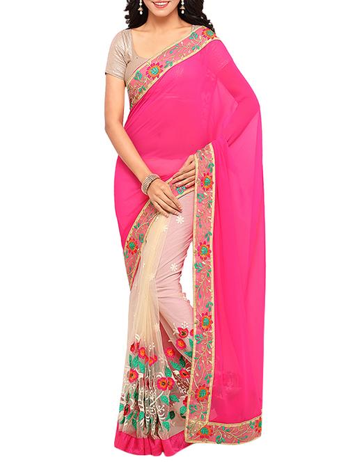 pink georgette embroidered saree - 14456410 - Very Small Image - 1