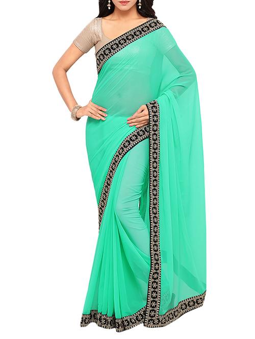 green georgette bordered saree - 14456412 - Very Small Image - 1