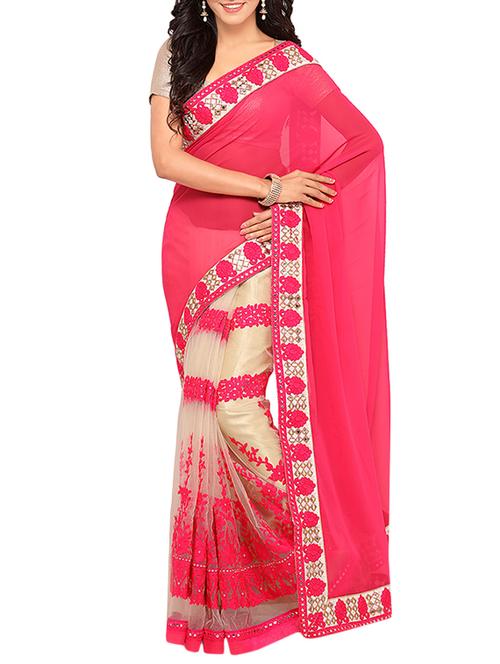 pink georgette embroidered saree - 14456419 - Very Small Image - 1