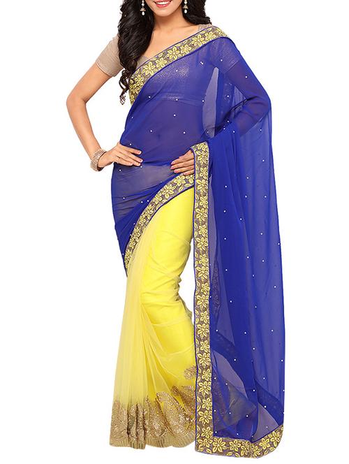 blue georgette embroidered saree - 14456420 - Very Small Image - 1