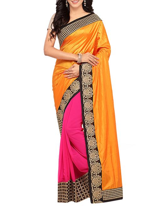 mustard georgette half & half saree - 14456422 - Very Small Image - 1