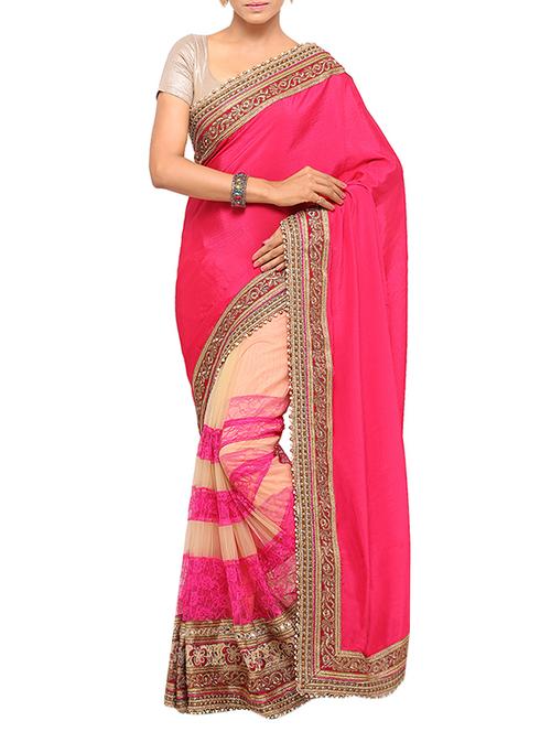 pink georgette embroidered saree - 14456442 - Very Small Image - 1
