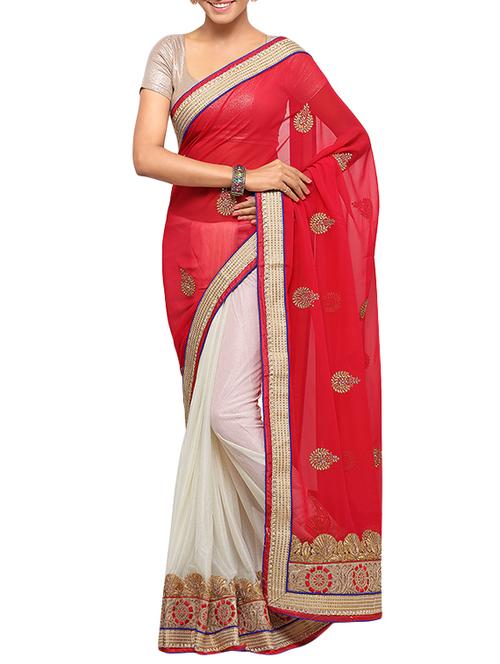 red georgette embroidered saree - 14456443 - Very Small Image - 1