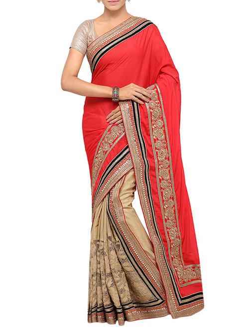 red georgette embroidered saree - 14456444 - Very Small Image - 1