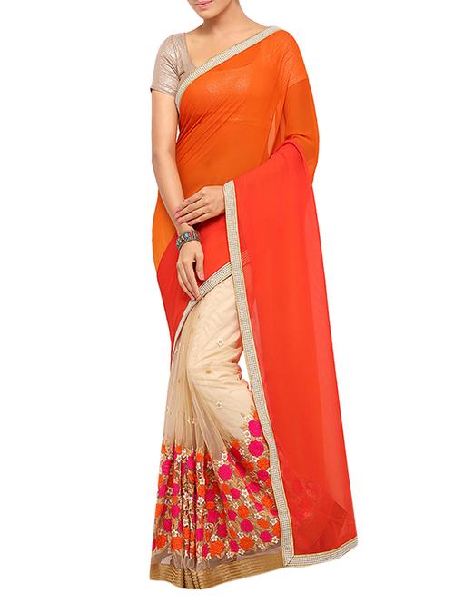 orange georgette embroidered saree - 14456457 - Very Small Image - 1