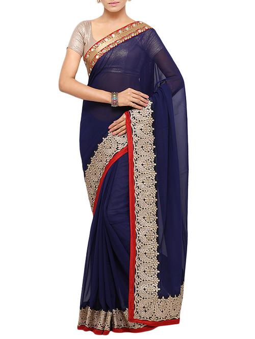 blue georgette bordered saree - 14456458 - Very Small Image - 1
