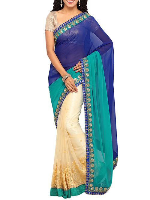 multi colored georgette embroidered saree with blouse - 14456459 - Very Small Image - 1