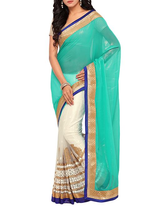 green net embroidered saree with blouse - 14456460 - Very Small Image - 1