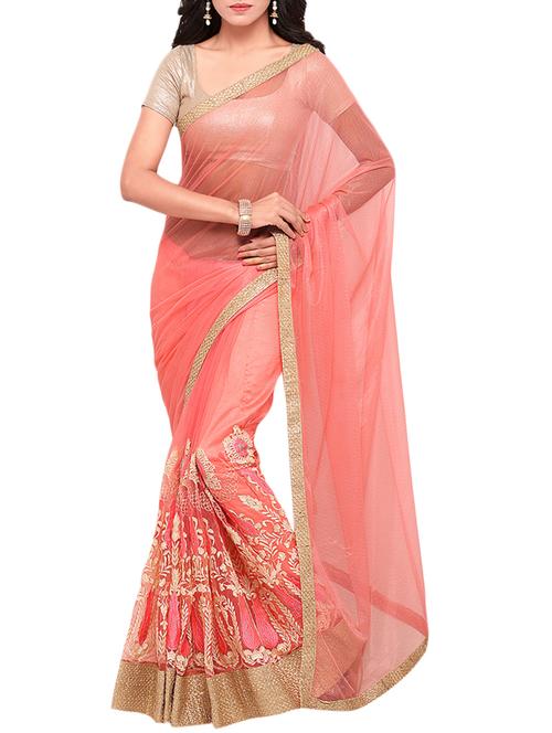 pink georgette embroidered saree with blouse - 14456464 - Very Small Image - 1
