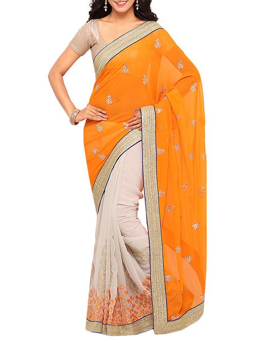 orange georgette embroidered saree - 14456465 - Very Small Image - 1