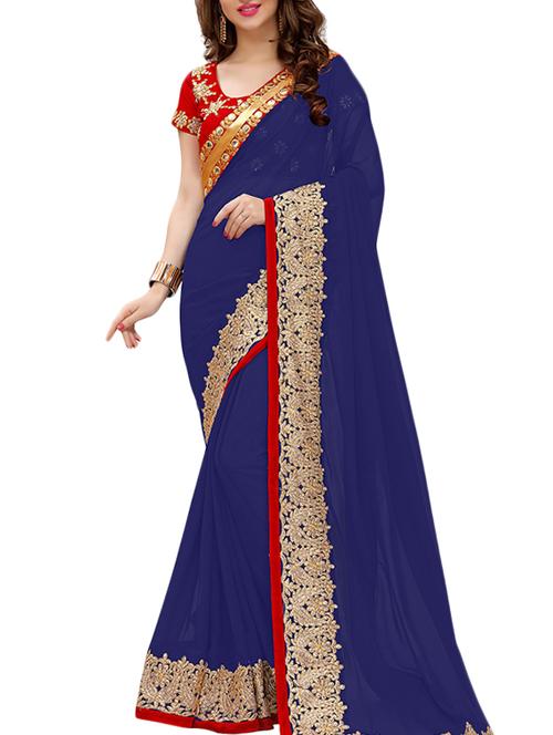 blue bordered saree with blouse - 14456480 - Very Small Image - 1