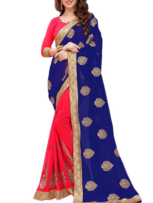 blue half and half saree - 14456482 - Very Small Image - 1