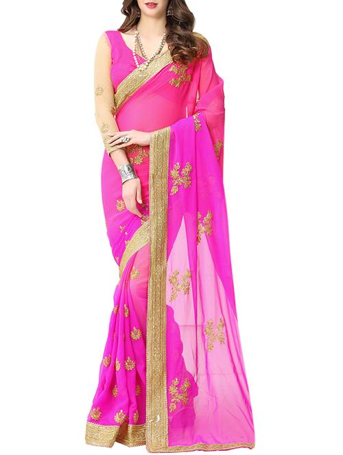 pink georgette embroidered saree - 14456487 - Very Small Image - 1
