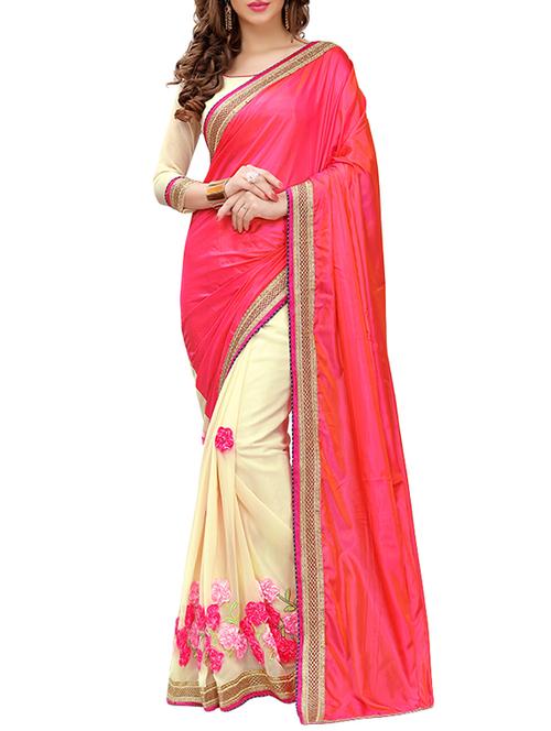 pink silk half & half embroidered saree with blouse - 14456494 - Very Small Image - 1