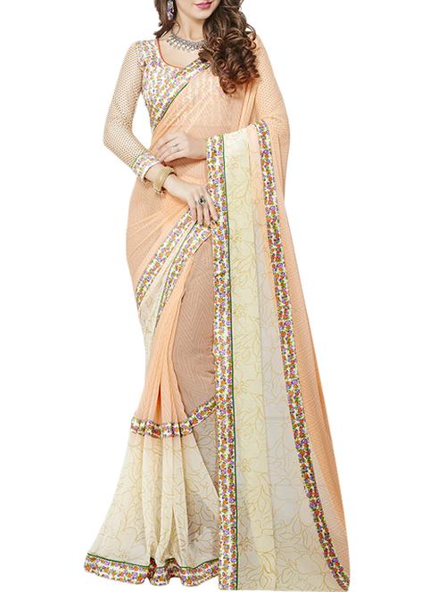 Peach printed saree - 14456504 - Very Small Image - 1
