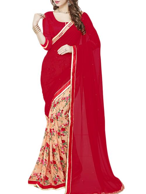 red half and half saree with blouse - 14456507 - Very Small Image - 1