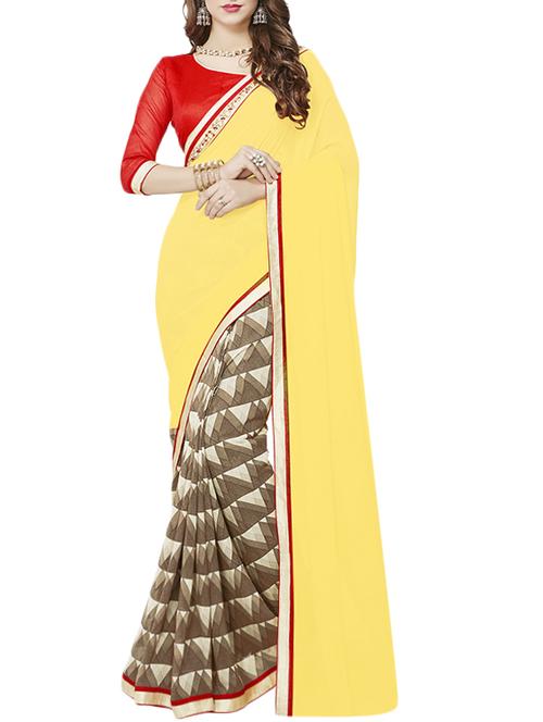 yellow half and half saree - 14456509 - Very Small Image - 1