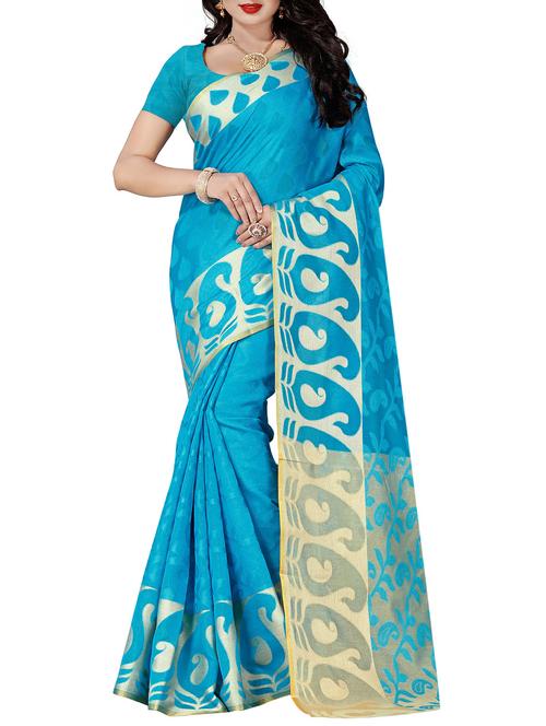 sky blue cotton silk woven saree with blouse - 14456544 - Very Small Image - 1