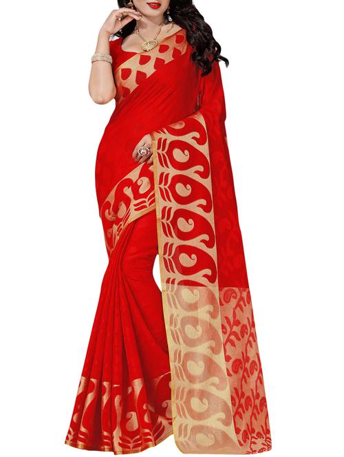 red cotton silk woven saree - 14456551 - Very Small Image - 1