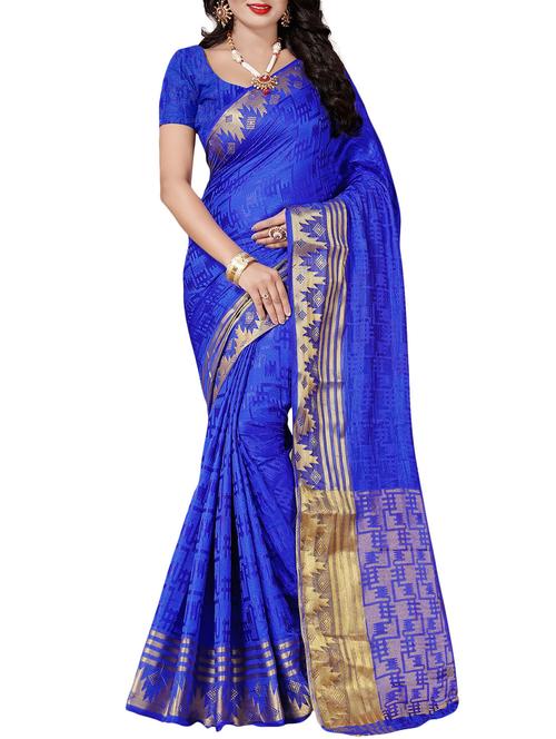 blue cotton silk woven saree with blouse - 14456552 - Very Small Image - 1