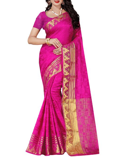 pink cotton silk woven saree with blouse - 14456554 - Very Small Image - 1