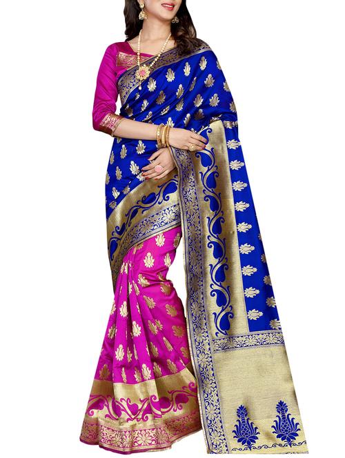 blue cotton silk banarasi saree with blouse - 14456562 - Very Small Image - 1