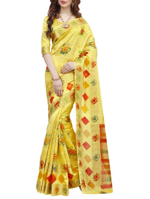 yellow cotton silk woven saree with blouse - 14456567 - Very Small Image - 1