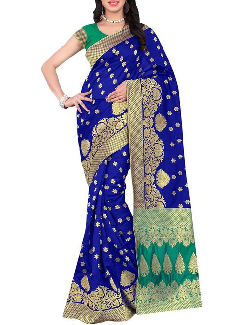blue banarasi saree with blouse - 14456598 - Very Small Image - 1