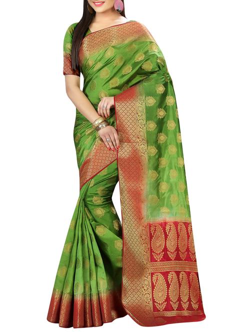 mehandi nylon woven saree with blouse - 14456616 - Very Small Image - 1
