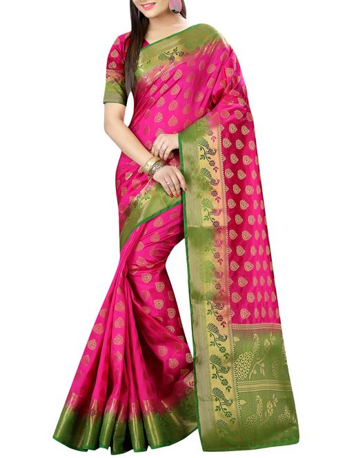pink nylon woven saree with blouse - 14456623 - Standard Image - 1