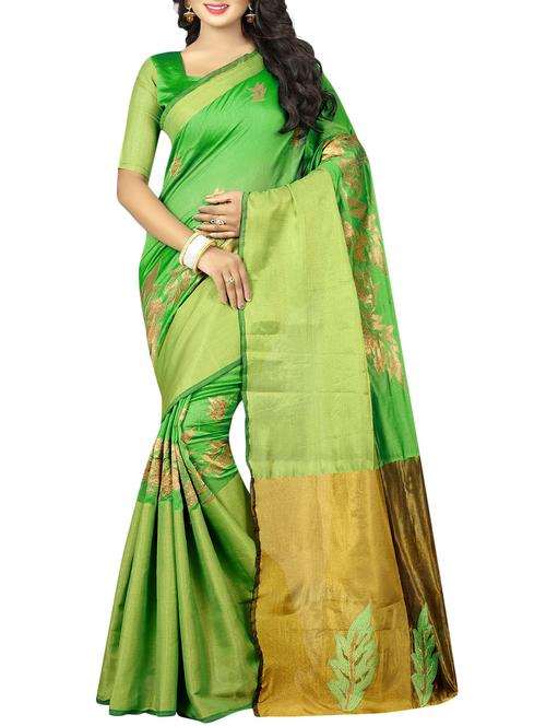 green cotton embroidered saree with blouse - 14456633 - Very Small Image - 1