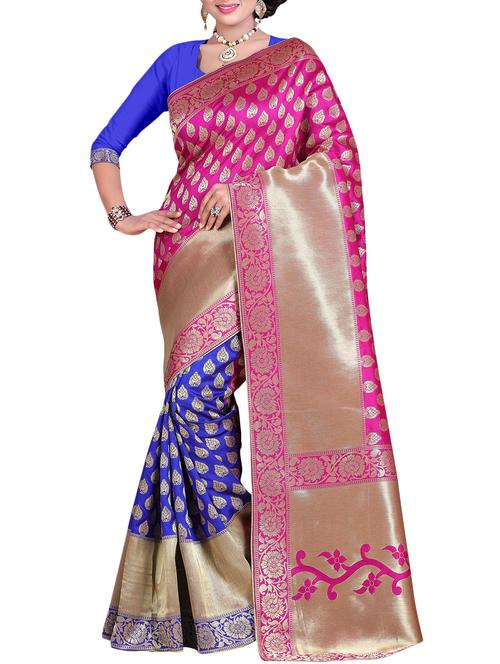 pink cotton silk banarasi saree with blouse - 14456636 - Very Small Image - 1
