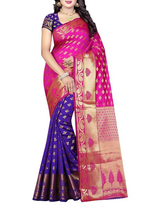 pink cotton silk banarasi saree - 14456639 - Very Small Image - 1