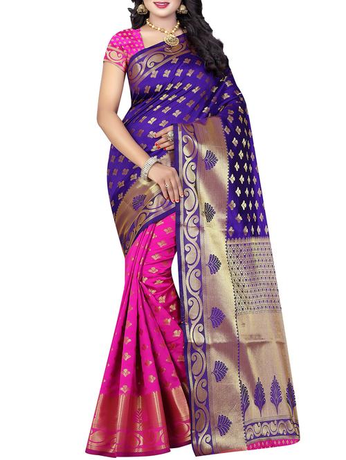 purple cotton silk banarasi saree with blouse - 14456640 - Very Small Image - 1