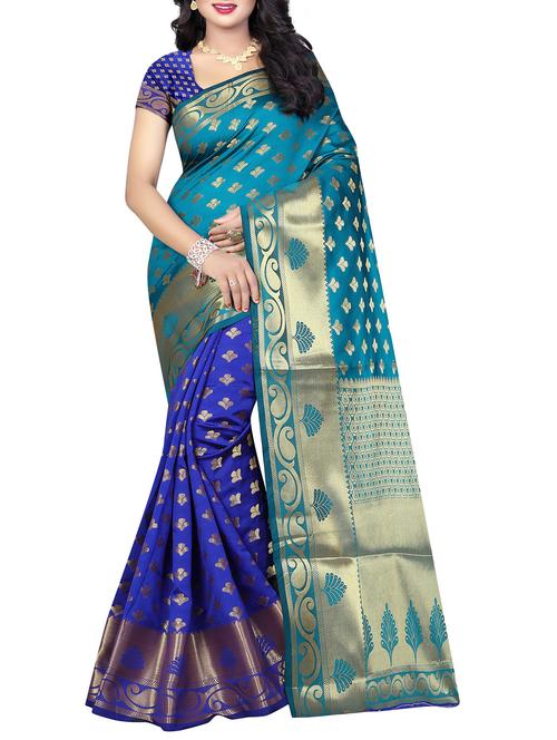 sky blue cotton silk banarasi saree with blouse - 14456641 - Very Small Image - 1